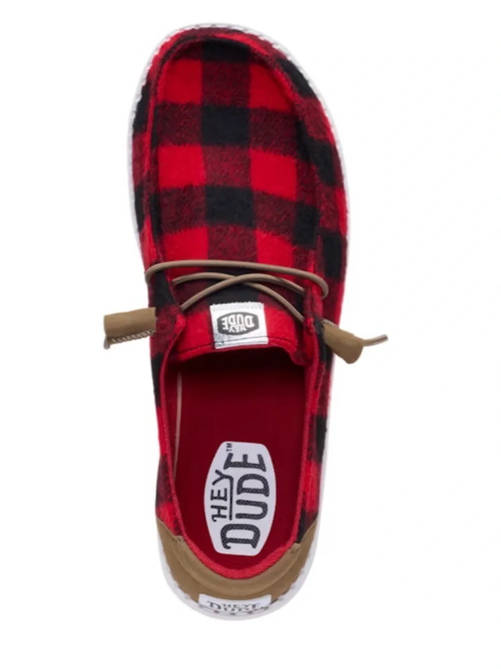 Hey Dude Women’s Red and Black Buffalo Plaid Slip-On Loafers Size 8 New In Box